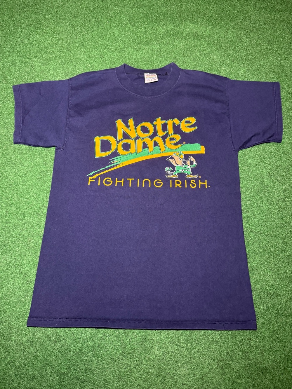 Notre Dame Vintage 90s Heavy Cotton T Shirt College Mascot Logo 20x29 Blue